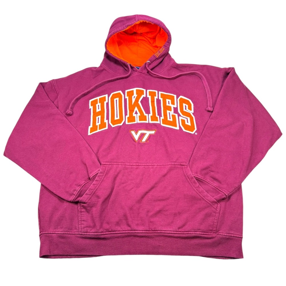 Vintage Y2K Virginia Tech Hokies Hoodie XL OVB Maroon Orange Embroidered VT
